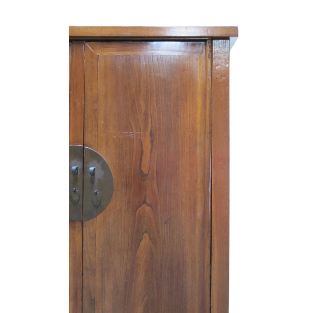 Wood Antique Square-Corner Elm Armoire For Sale - Image 7 of 10