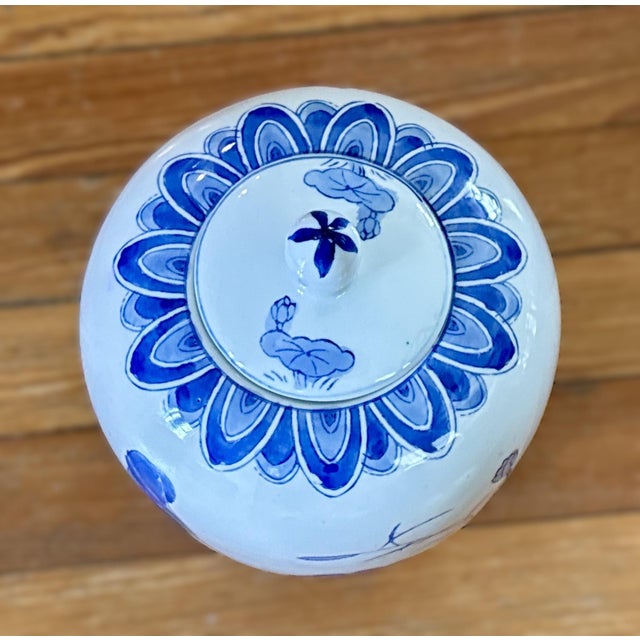 Chinoiserie Blue and White Vintage Chinoiserie Temple Jar For Sale - Image 3 of 8