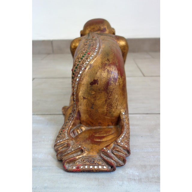Burmese Artist, Statues of Buddhist Monks in Prayer, 19th Century, Wood, Set of 2 For Sale - Image 12 of 18