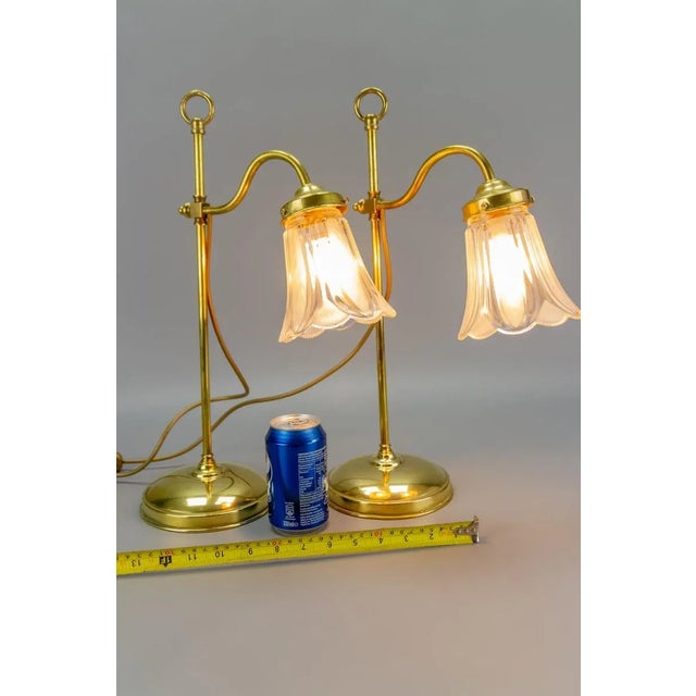 Vintage Brass & Frosted Glass Table Lamps, Set of 2 For Sale - Image 13 of 15