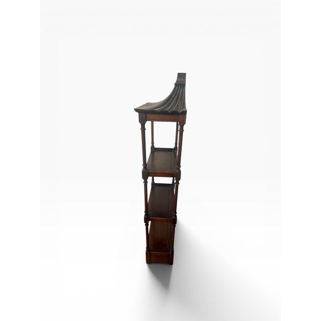 Late 20th Century Asian-Inspired Pagoda Top Wall-Mounted Hanging Étagère / Display Shelf in Mahogany With Drawer For Sale - Image 4 of 12