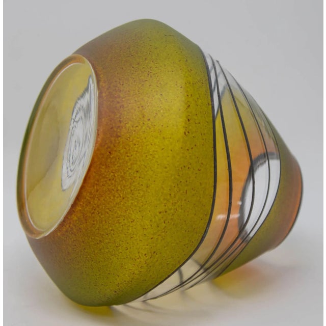 Art Nouveau Vlasta Vobornikova Bohemia Art Glass Green and Gold Vase Signed For Sale In Palm Springs - Image 6 of 11