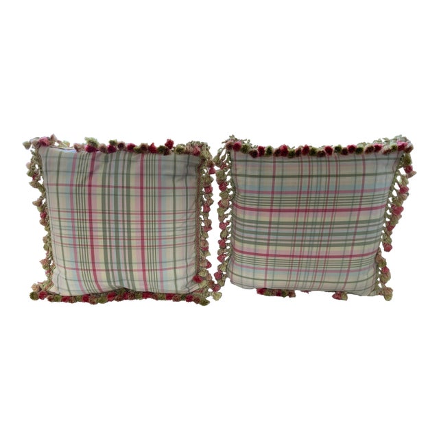 Pair of Custom Celery & Pink With Zipper Covers, Down Inserts Included For Sale