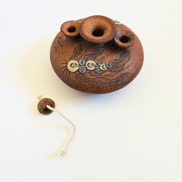 Triple Neck Studio Pottery Oil Lamp Vase by Carma, 1984 For Sale - Image 11 of 12