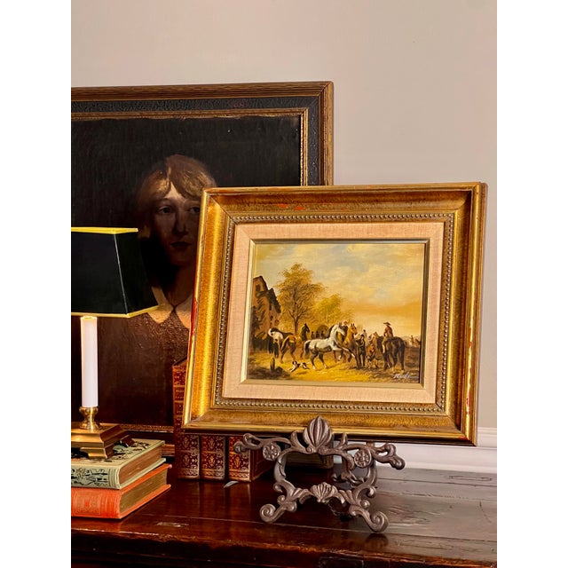 Horse Fair Equestrian Oil Painting on Canvas in Giltwood Frame, Signed Rudz, 20th C. For Sale - Image 11 of 12