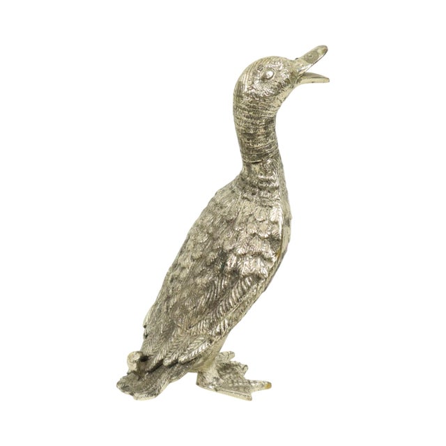 Nice vintage duck or goose statue, sculpture made of silver-colored metal, entirely in the style of Mauro Manetti,...