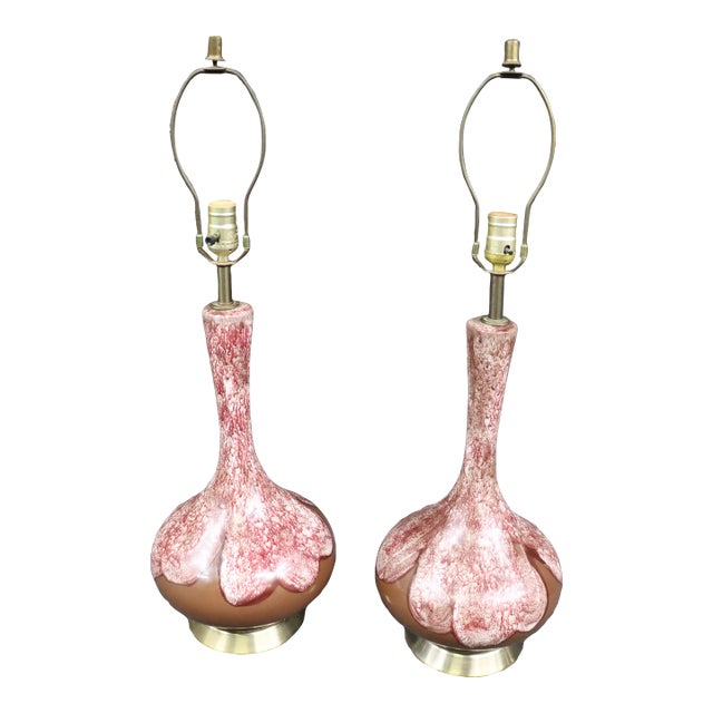 Mid Century Paint Decorated Lamps/Pair For Sale