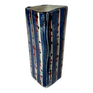 Studio Pottery Hand Painted Stem Vase Vessel -Signed For Sale