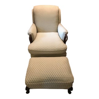 1930's Cogswell Lounge Chair and Matching Ottoman With Carved Wood and Claw Feet For Sale