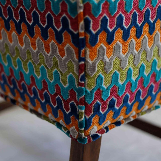 Blue Vintage Wingback Armchair With Custom Hamilton Upholstery For Sale - Image 8 of 12