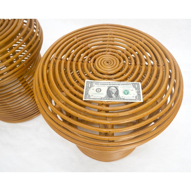 Tangerine Pair of Mushroom Shape Wicker Side End Tables MINT For Sale - Image 8 of 11
