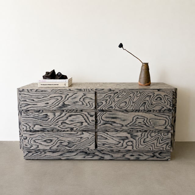 Vintage 1980s Postmodern dresser featuring professionally restored original ALPI veneer designed by Ettore Sottsass, a...