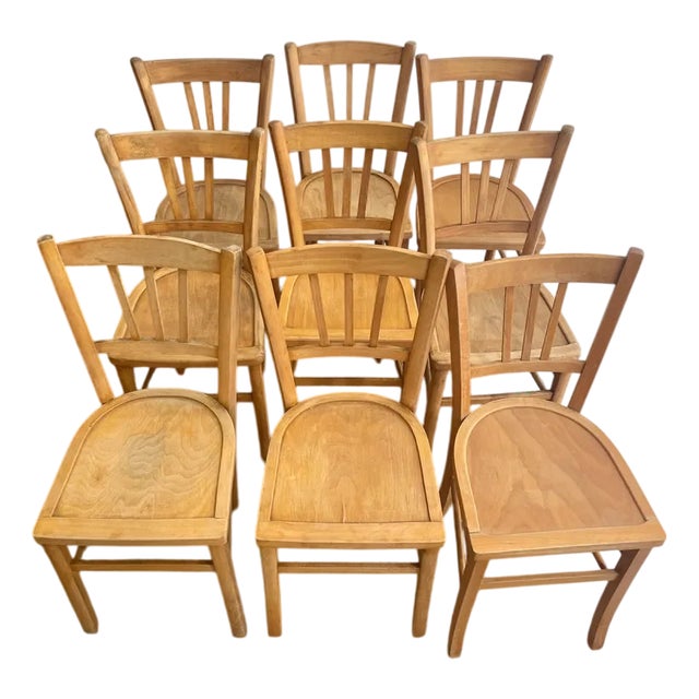 Vintage French Bistro Chairs, 1950s, Set of 9 For Sale