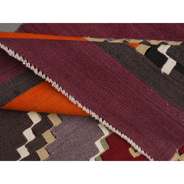 1970s Vintage Handmade Wool Cotton Purple Runner Rug For Sale - Image 10 of 11