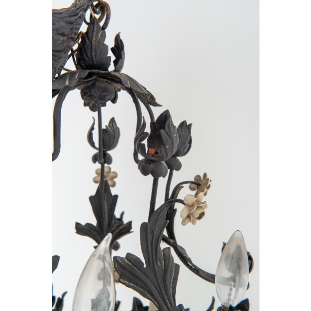 1950s 1950s Hollywood Regency Style Italian Black Metal Floral Chandeliers - a Pair For Sale - Image 5 of 18