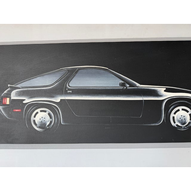 1980s Schamerhorn Classic Black Porsche 928 Oil on Canvas Painting – Signed, Unframed For Sale - Image 11 of 13