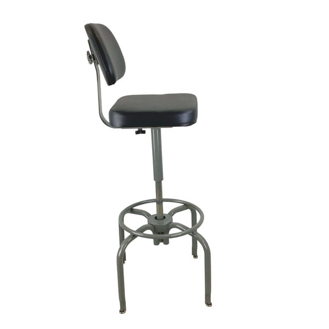 Vintage Industrial Adjustable Drafting Stool With Backrest and Footrest For Sale - Image 13 of 18