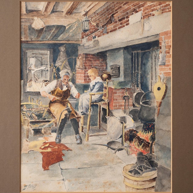Victorian Watercolor of a Cobbler's Workshop Interior, Signed D'Artois, 1902 For Sale - Image 3 of 5