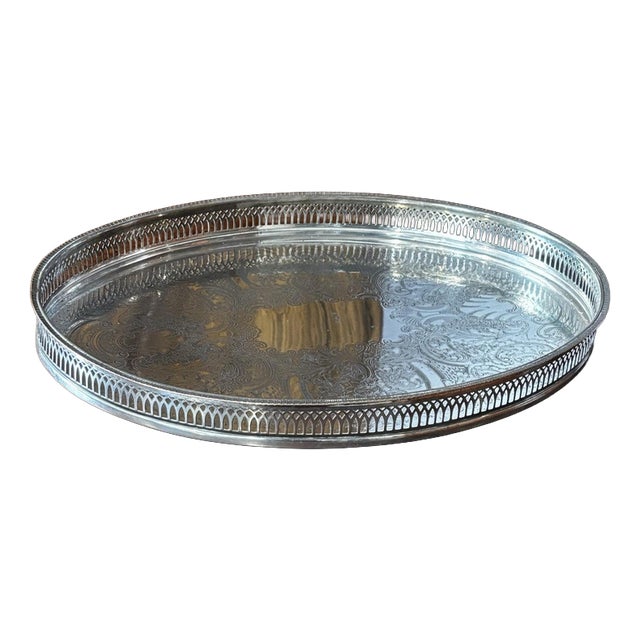 Silver-Plated Gallery Drinks Tray For Sale