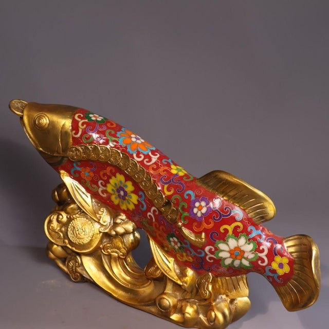 Late 19th Century Cloisonné Enamel Fish Statue on Gilt Base, 3.05kg For Sale In Los Angeles - Image 6 of 9