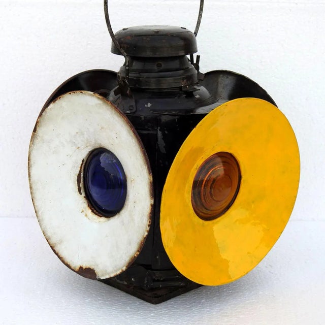 Vintage Railroad Lantern Adlake Style Switch 4 Way Signal Collectible Kerosene Lamp Indian Railway For Sale - Image 4 of 7