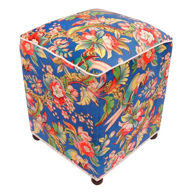 Shabby Chic Edwardian Parrot Velvet Upholstered Ottoman For Sale In New York - Image 6 of 9