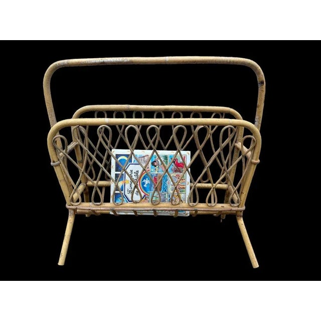 Mid-Century Rattan Magazine Rack, 1960s, in Very Good conditions. Designed 1960 to 1969