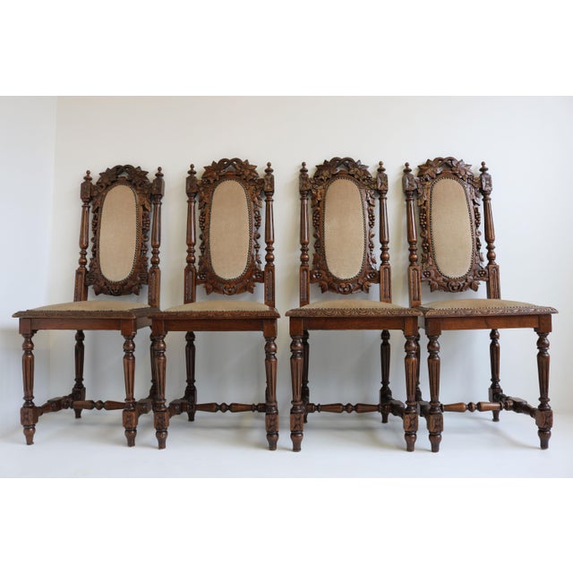 French Renaissance Revival Hunting Style Chairs in Carved Oak Black Forest, 1870s, Set of 4 For Sale - Image 6 of 9