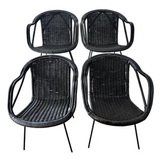 Stylish Mid Century Modern Wicker Rattan Basket Chairs Set of Four For Sale