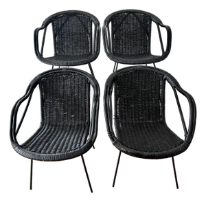 Stylish Mid Century Modern Wicker Rattan Basket Chairs Set of Four