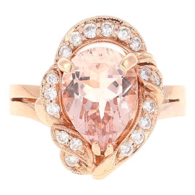 Roshe Jewels 2.98 Carat Morganite Diamond 14 Karat Rose Gold Cocktail Ring, Size 7.5 For Sale