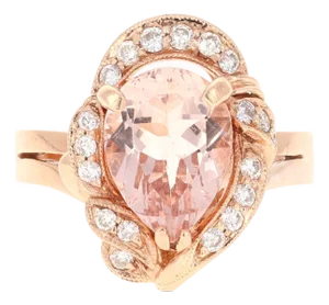 Roshe Jewels 2.98 Carat Morganite Diamond 14 Karat Rose Gold Cocktail Ring, Size 7.5