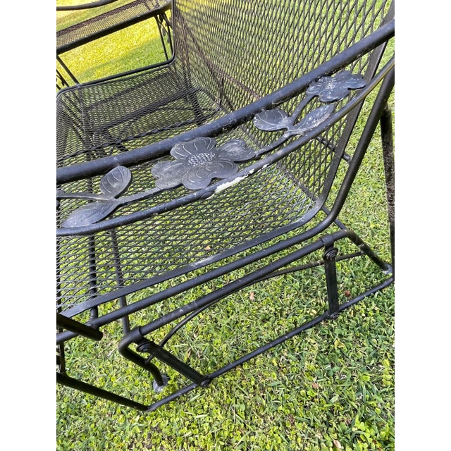 Metal Vintage Meadowcraft Wrought Iron Patio Glider and Side Table - a Pair For Sale - Image 7 of 13
