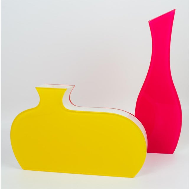 Plastic Villeroy & Boch Neon Color-block Lucite Vase, a pair, circa 1990 For Sale - Image 7 of 11