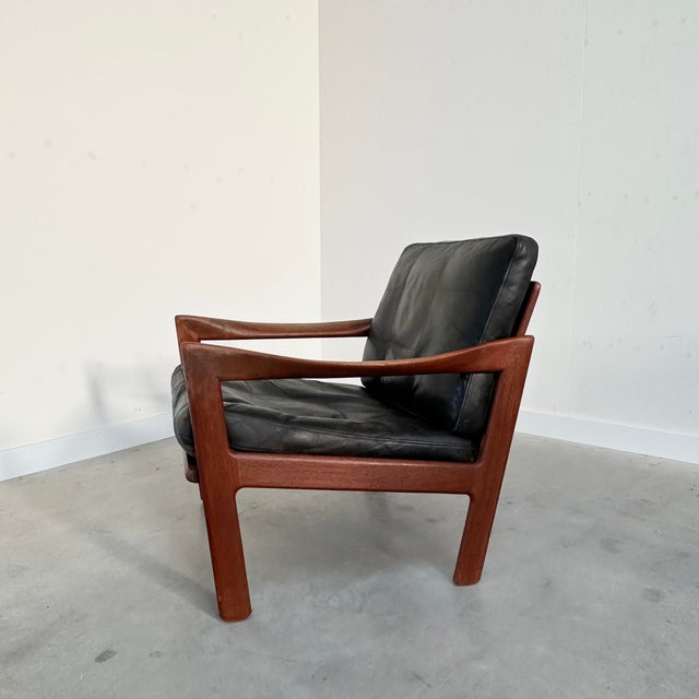 Niels Eilersen Black Leather Chair by Illum Wikkelso for Niels Eilersen, Denmark, 1960s For Sale - Image 4 of 9