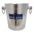 Mid-Century French René Brun Champagne Aluminum Ice Bucket – Brushed Silver Metal With Blue Label & Ring Handles For Sale