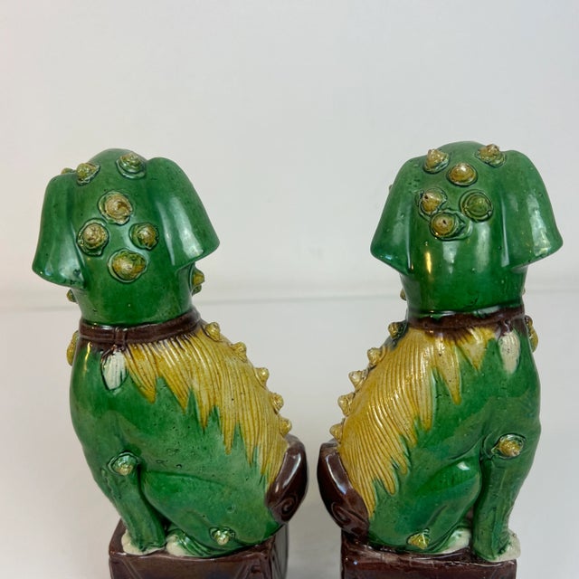 Ceramic Antique Chinese Foo Dogs/ Temple Guardian Lions -A Pair For Sale - Image 7 of 9
