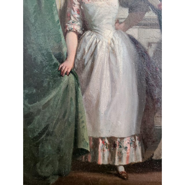 Green Prudent-Louis Leray Antique 19th Century French Oil Painting Interior Courting Scene For Sale - Image 8 of 17