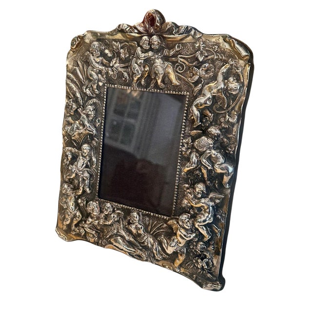 Antique 925 Sterling Silver Picture Frame W Putti Relief
