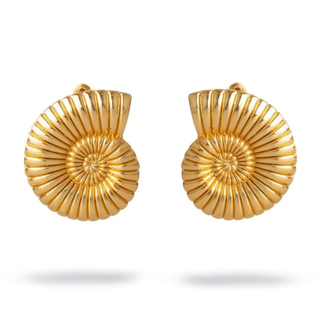 Bronze Golden Spiral Seashell Earrings, A Pair For Sale - Image 8 of 8