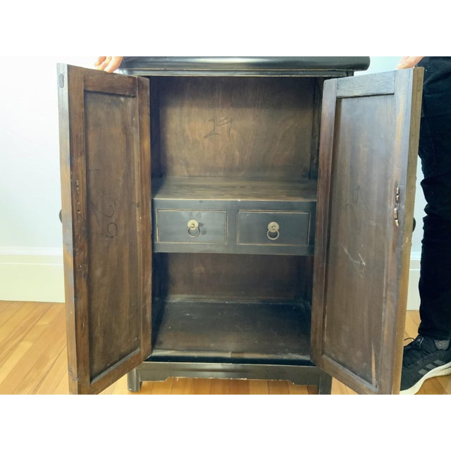 Antique Chinese Ming Style Two-Door Small Black Lacquered Cupboard Cabinet For Sale - Image 9 of 10