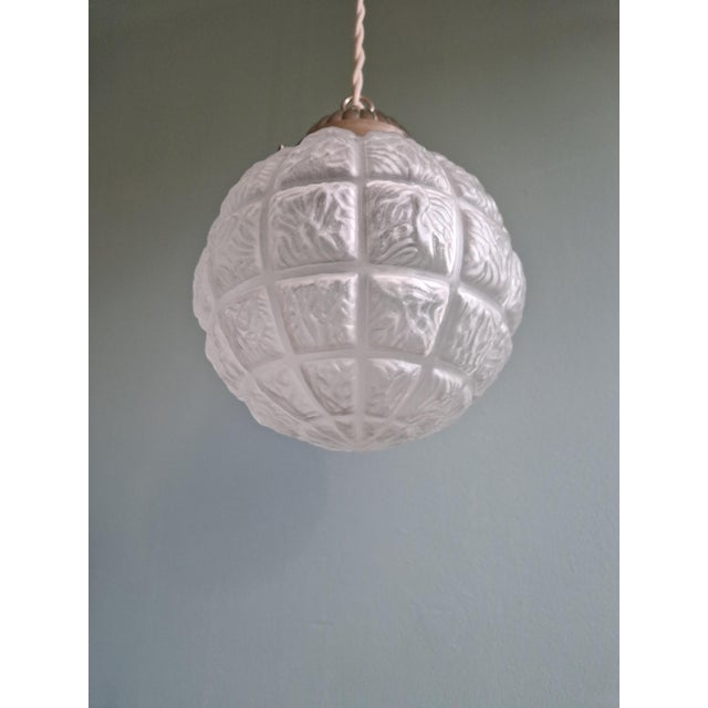 Art Deco Pendant Lights in Pressed Molded Frosted Glass, 1930s, Set of 2 For Sale - Image 9 of 16