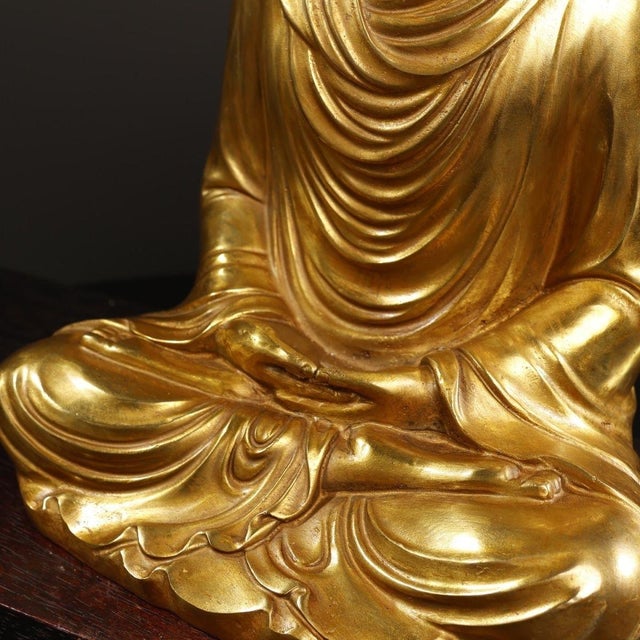 Bronze Late 19th Century Gilt Bronze Buddha Statue, Seated Tathagata Figure, 3.27kg For Sale - Image 8 of 9