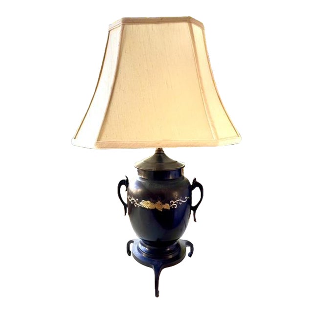 Mid 20th Century Meiji Period Mixed Metal Black and Gold Japanese Style Table Lamp For Sale