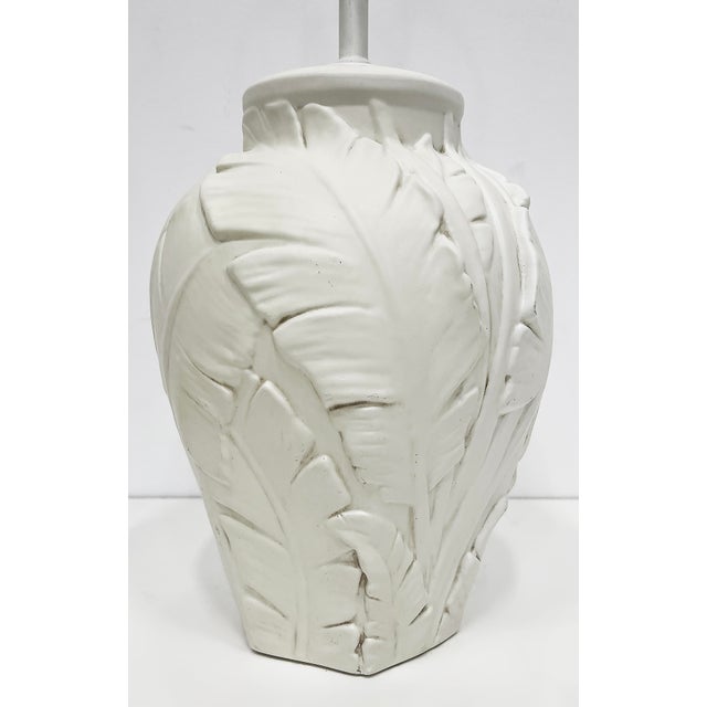 1980s Vintage 1980s Plaster Banana Leaf Relief Table Lamps, Pair For Sale - Image 5 of 6