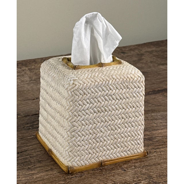 Traditional Nicole Miller Faux Woven Bamboo & Rattan Tissue Box Cover / Holder For Sale - Image 3 of 7