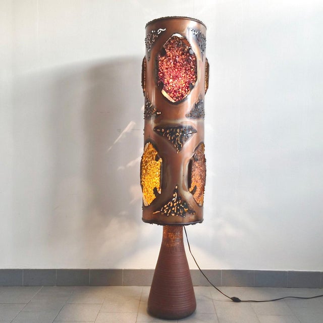 Vintage Brutalist Ceramic Resin and Copper Floor Lamp from Accolay, 1970s For Sale - Image 15 of 16