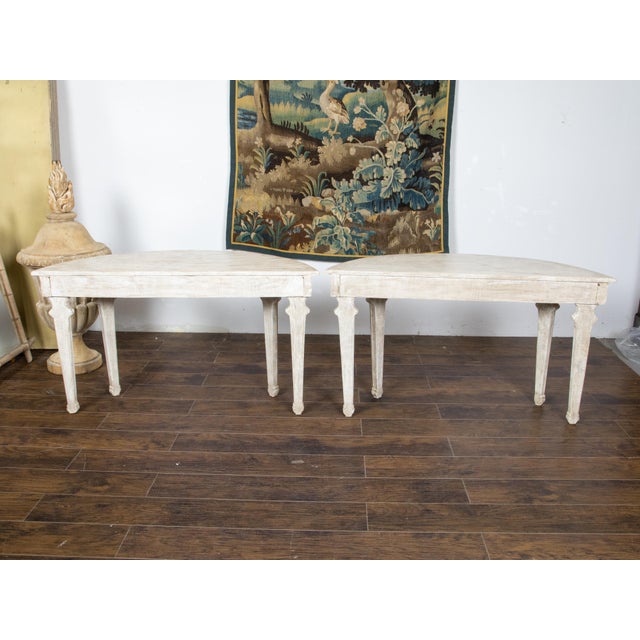White Pair of French Neoclassical Style 1880s Demilune Tables with Carved Décor For Sale - Image 8 of 12