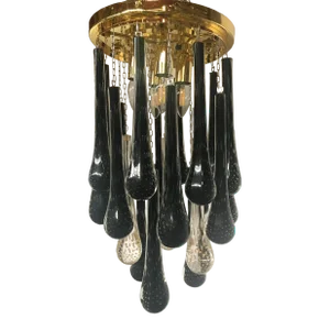 Flush Mount in Metal Frame Gold Murano Style Glass Big Drops