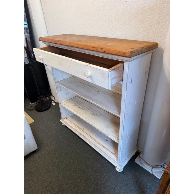 Wood Shabby Chic White + Tan Bookshelf, Vintage For Sale - Image 7 of 12